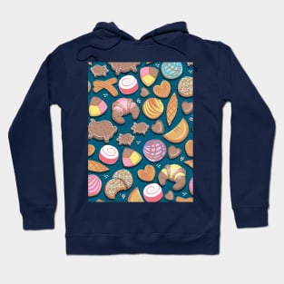 Mexican Sweet Bakery Frenzy // pattern // turquoise background pastel colors pan dulce Hoodie